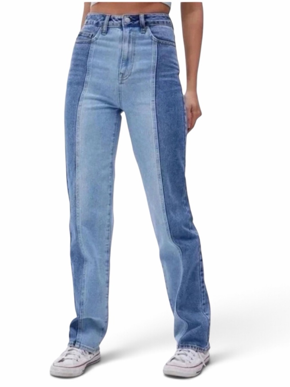 PacSun Two-Tone Blue High-Waist Straight Leg Jeans